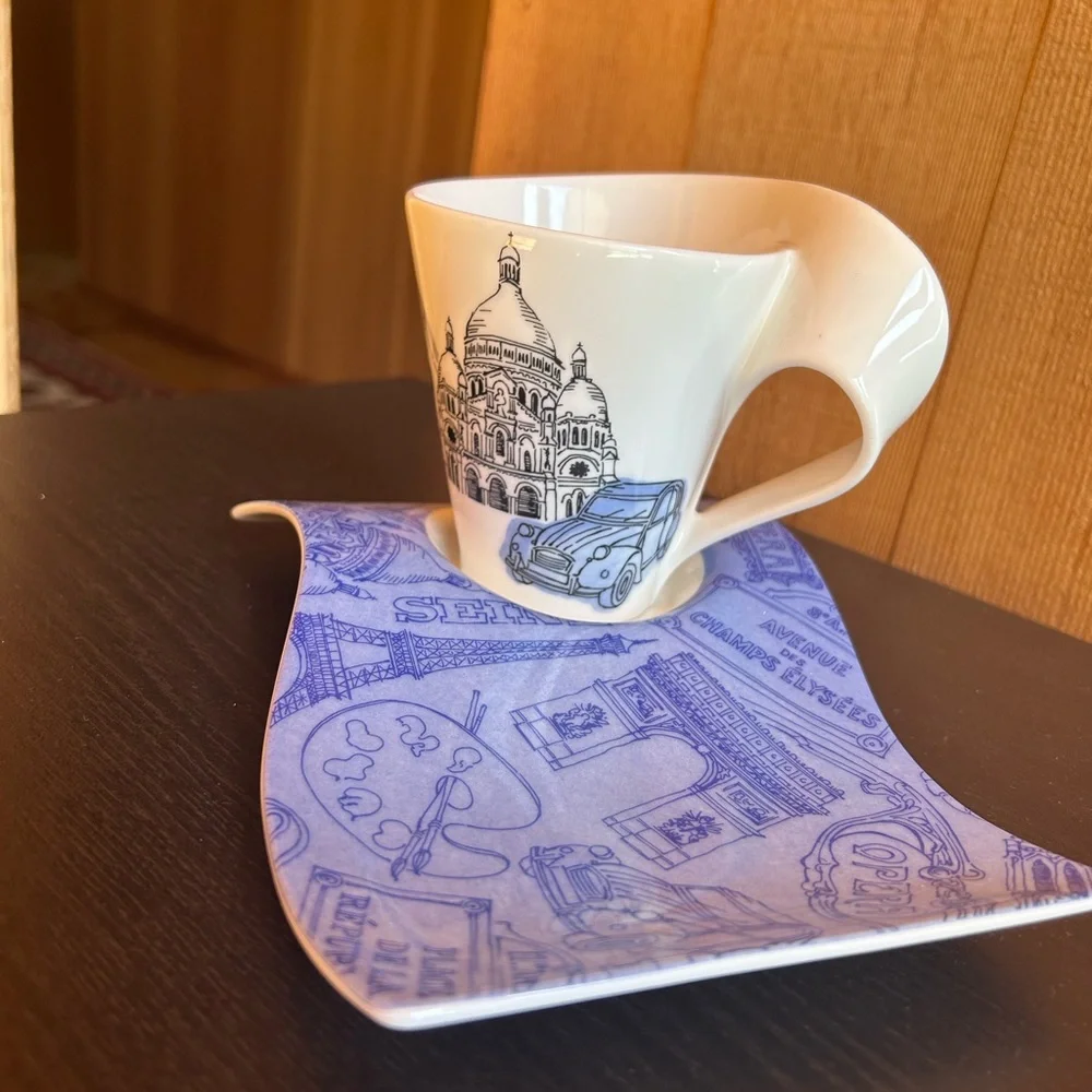 Villeroy & Boch White and Blue Mug with Saucer - Picture 3 of 7